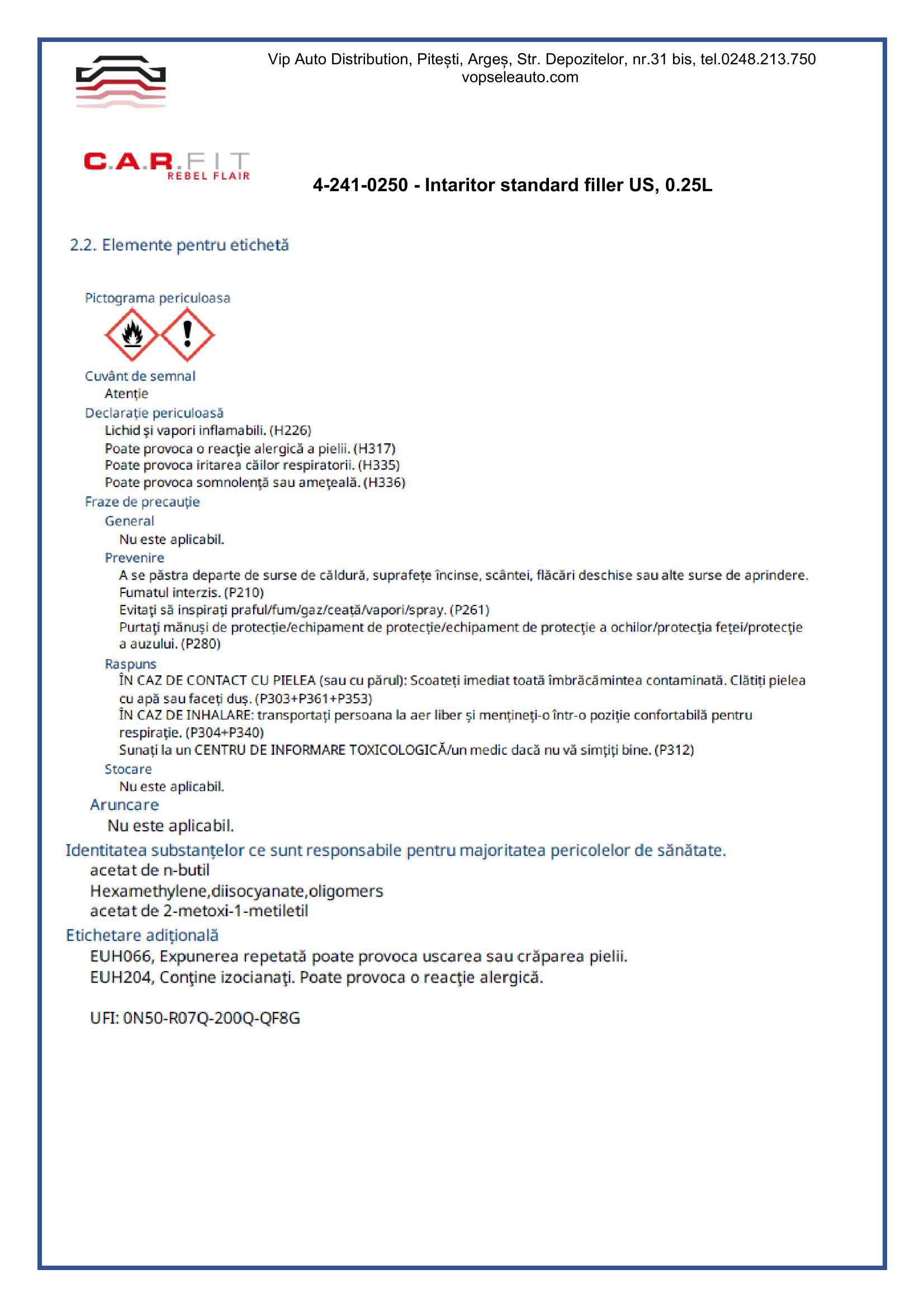 Intaritor standard filler US, 1L, C.A.R. FIT