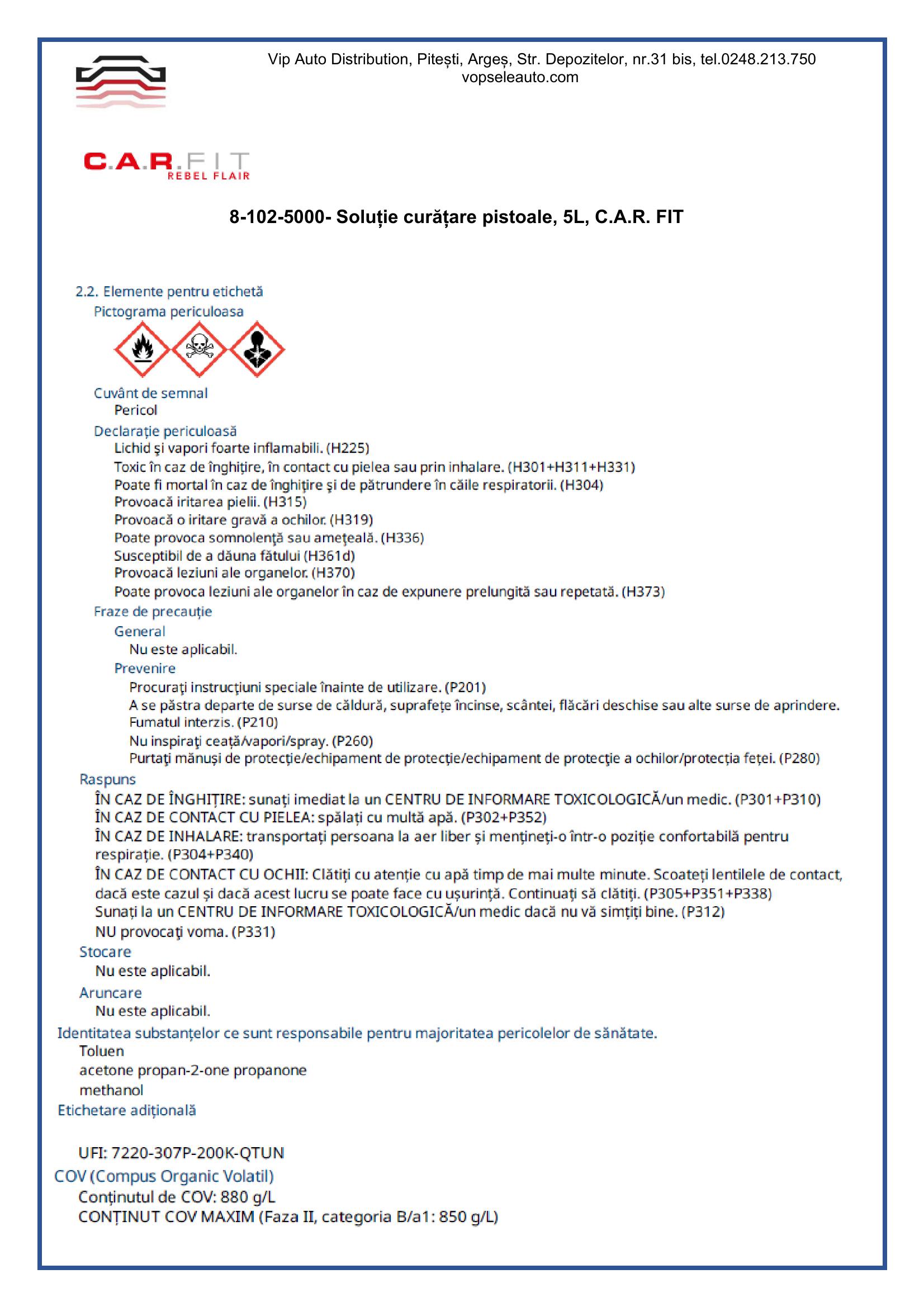 Soluție curățare pistoale, 5L, C.A.R. FIT